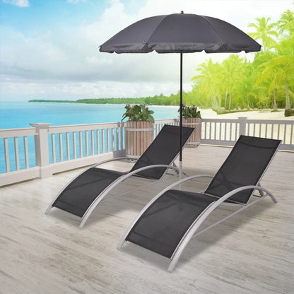 Loungeset – Tuinset – Ligstoel – Loungestoelen – Aluminium Frame – 5 Verstelbare Rugleuningen – Inclusief Parasol