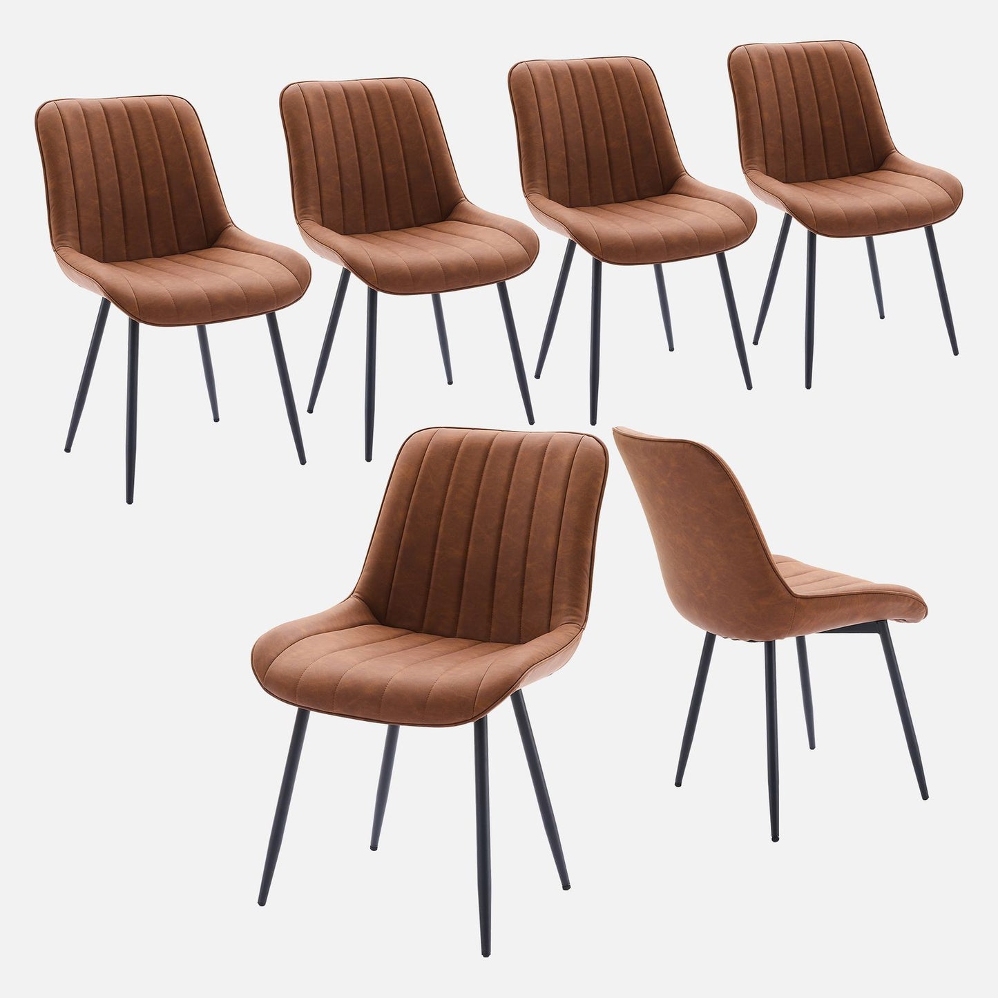 Eetkamerstoelen – Stoelen – Dining Chairs – Keukenstoelen – Café Stoelen – Set Van 2 – Gestoffeerde Zitting – Metalen Frame – Lineaire Rugleuning – Bruin – Makkelijk Schoon Te Maken