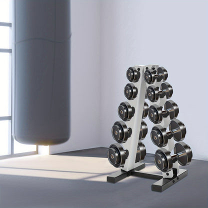 Halterschijfrek – Dumbbell Rek – Gewichtenrek – Schijvenstandaard – Opbergrek – Wit – 5 Laags A-Frame Design – Stijlvol en Ruimtebesparend