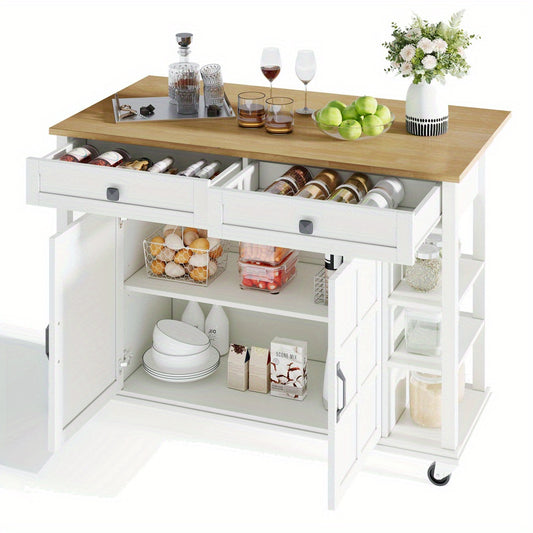 Keukentrolley – Serveerwagen – Keukenrolwagen – Opbergtrolley – Keukenwagen – Uitklapbaar Werkblad – 120 x 65 cm – Met 2 Lades – Met Wieltjes