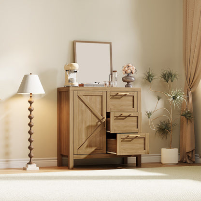 Modern Console Table with 3 Drawers & Adjustable Shelves - Multi-Purpose Storage Cabinet Suitable for Entryway, Living Room, Coffee Bar - Wood -Standing Sideboard with Ample Hidden & Visible Storage, Easy Assembly
