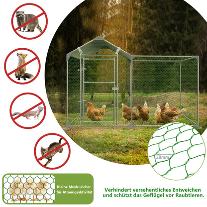 2/3m² Outdoor Chicken Run Coops with Security Lock, Galvanised Steel Frame, PVC Coated Nets & Sun Protection PE Shade Roof for Chicken Cage Poultry for Bird Small Animals Pets