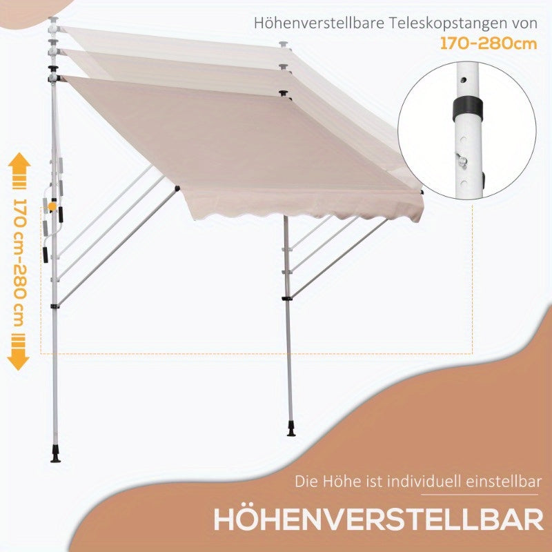 Inklapbaar Zonnescherm – Terrasscherm – Balkonzonnescherm – Schaduwdoek – Uittrekbaar Scherm – Verstelbaar In Hoogte – Aluminium Frame – 200x150 cm Creme Wit