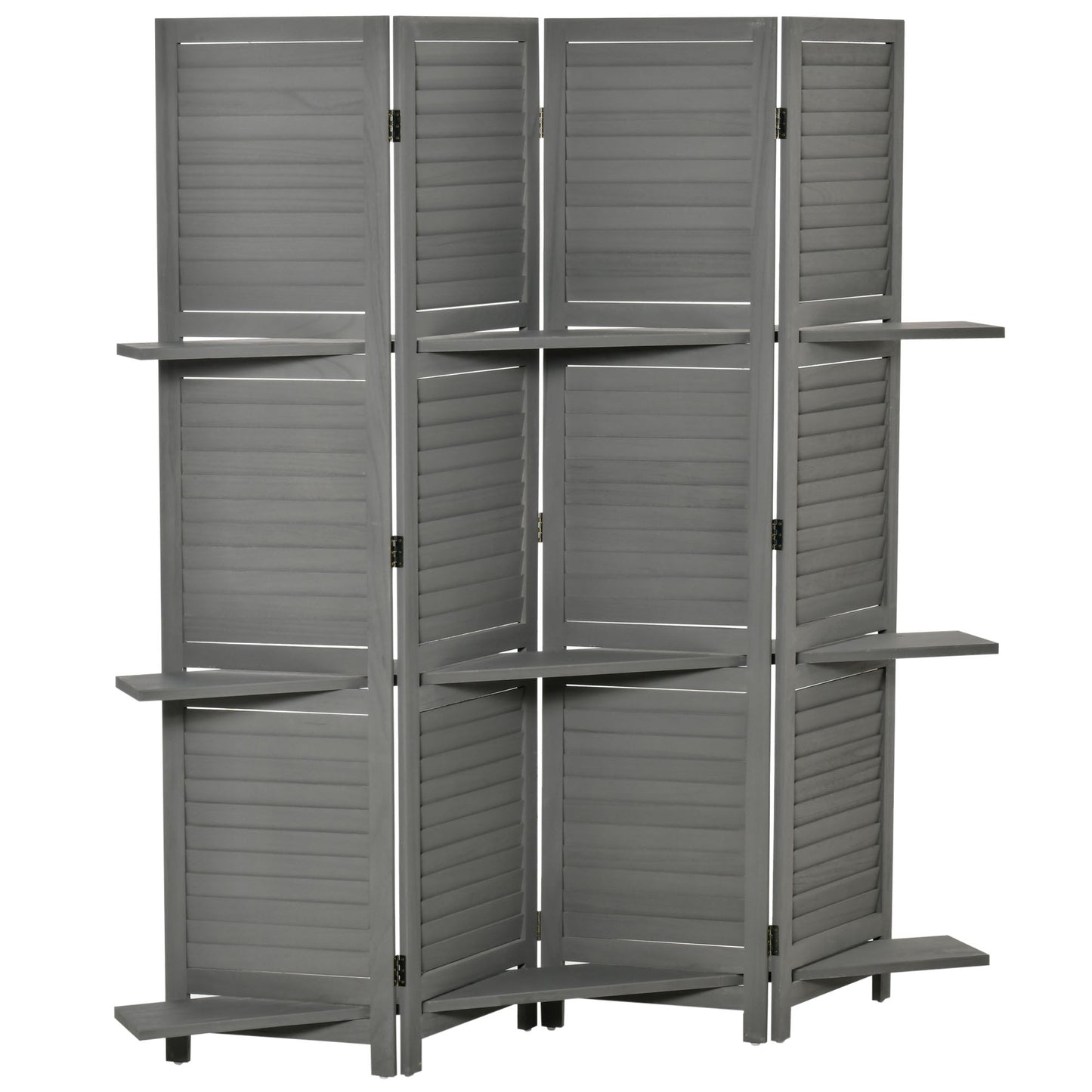 Kamerverdelerscherm – Kamerscherm – Roomdivider – Scheidingswand – Paravent – 4 Panelen – Paulownia Hout – Inclusief 3 Planken – Inklapbaar – Grijs