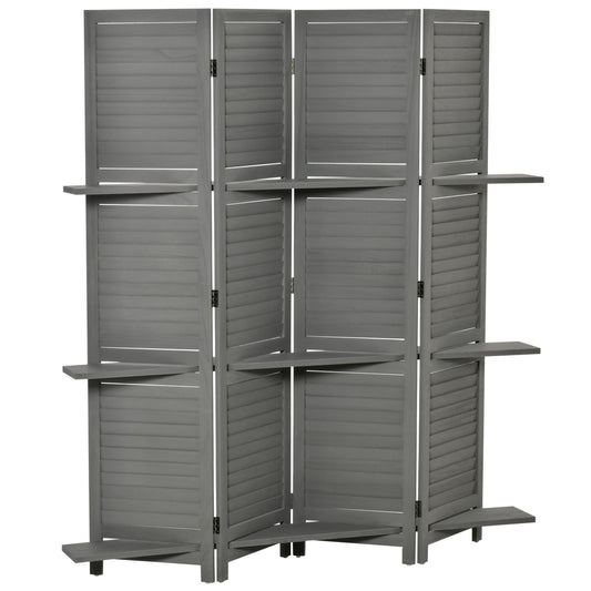 Kamerverdelerscherm – Kamerscherm – Roomdivider – Scheidingswand – Paravent – 4 Panelen – Paulownia Hout – Inclusief 3 Planken – Inklapbaar – Grijs