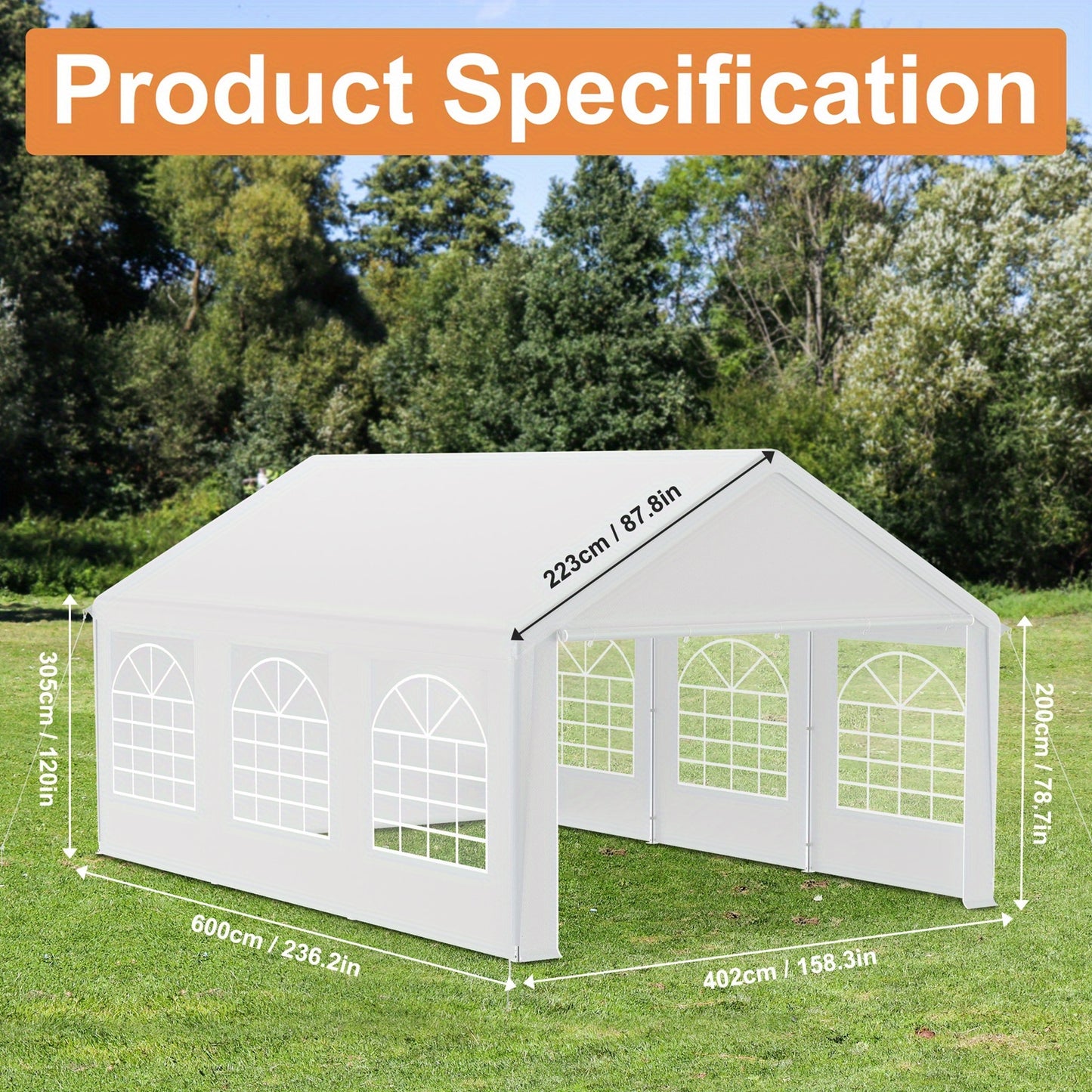 Partytent – Tent – Feesttent – Tuinpaviljoen – Evenemententent – 4x6 Meter – Waterafstotend PE Dak – Afneembare Zijwanden Met Ramen