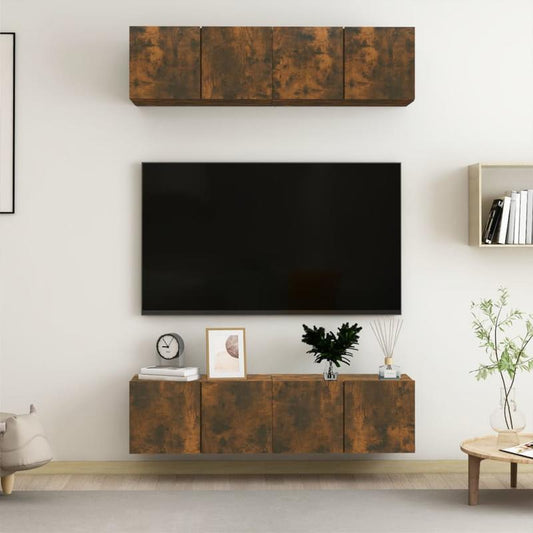TV wall cabinets 4pcs., Tv Console for Living Room, Floating Tv Stand, Tv Unit for Living Room, Tv Rack for Wall, Tv Shelf for Living Room, Media Storage, Home Organization, Minimalist Decor, Modern Cabinets, Hardwood Constru