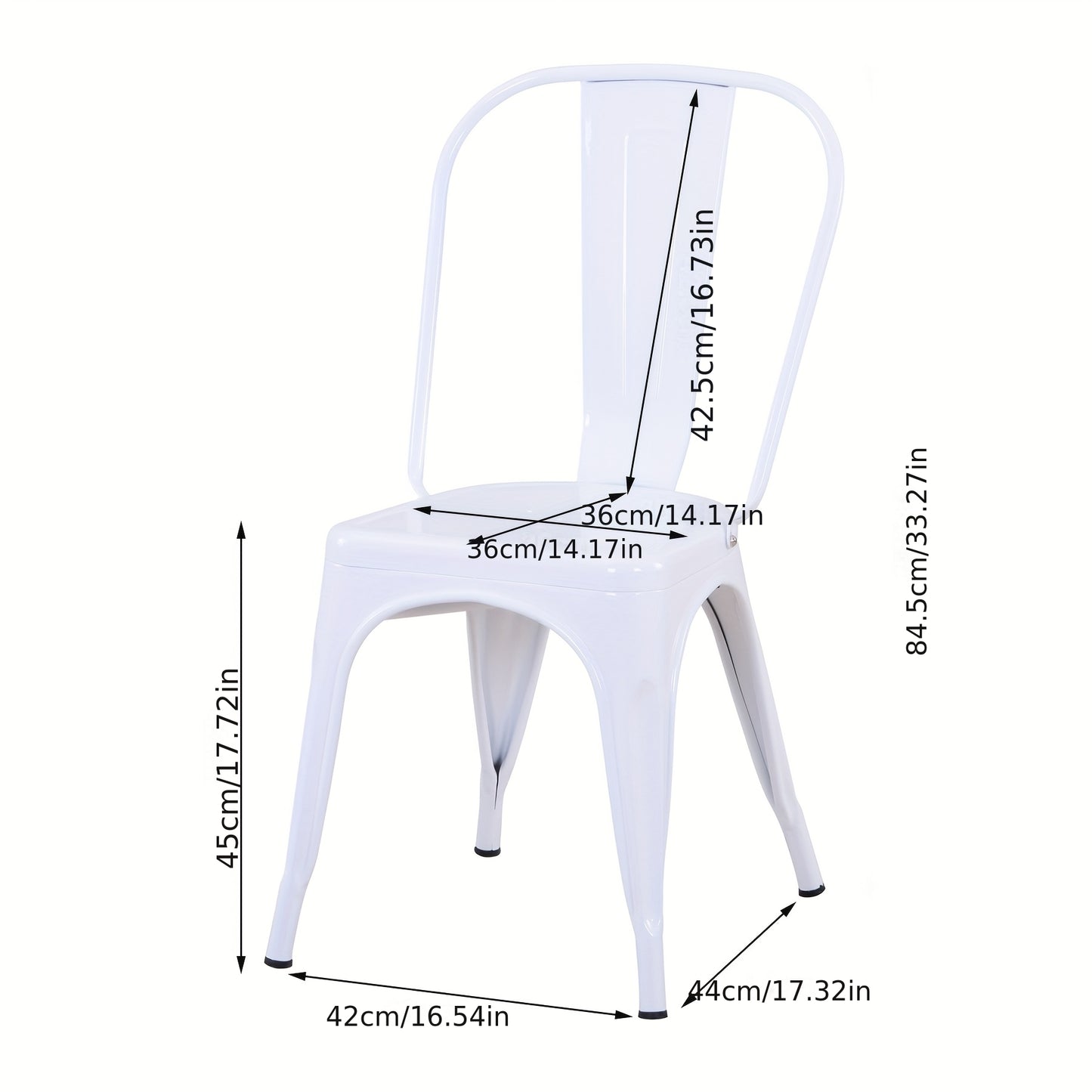 EGoonm Set of 4 Heavy-Duty White Metal Dining Chairs - Stackable Industrial Modern Kitchen Table Set with Removable Backrest, Space-Saving Bistro Cafe Chairs, Easy Assembly & -Slip Feet for Indoor/Outdoor Use (No Cushioning)