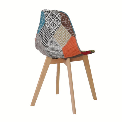 Set van 4 Patchwork Eetkamerstoelen – Uniek Design, Beukenhouten Poten – Rood, Geschikt voor Keuken, Woonkamer en Diverse Gelegenheden
