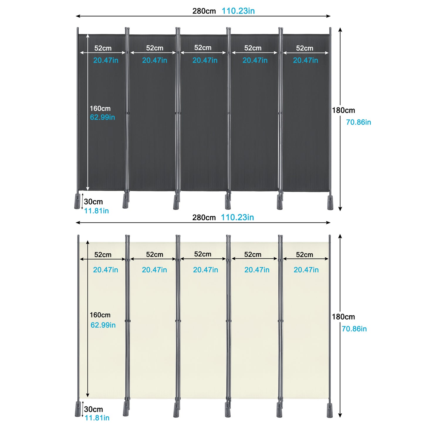 Roomdivider – Kamerscheider – Paravent – Ruimteverdeler – Privacy Scherm – Vouwbaar 5-Panels 280x180 cm – Stalen Frame & Polyester Doek – Antraciet