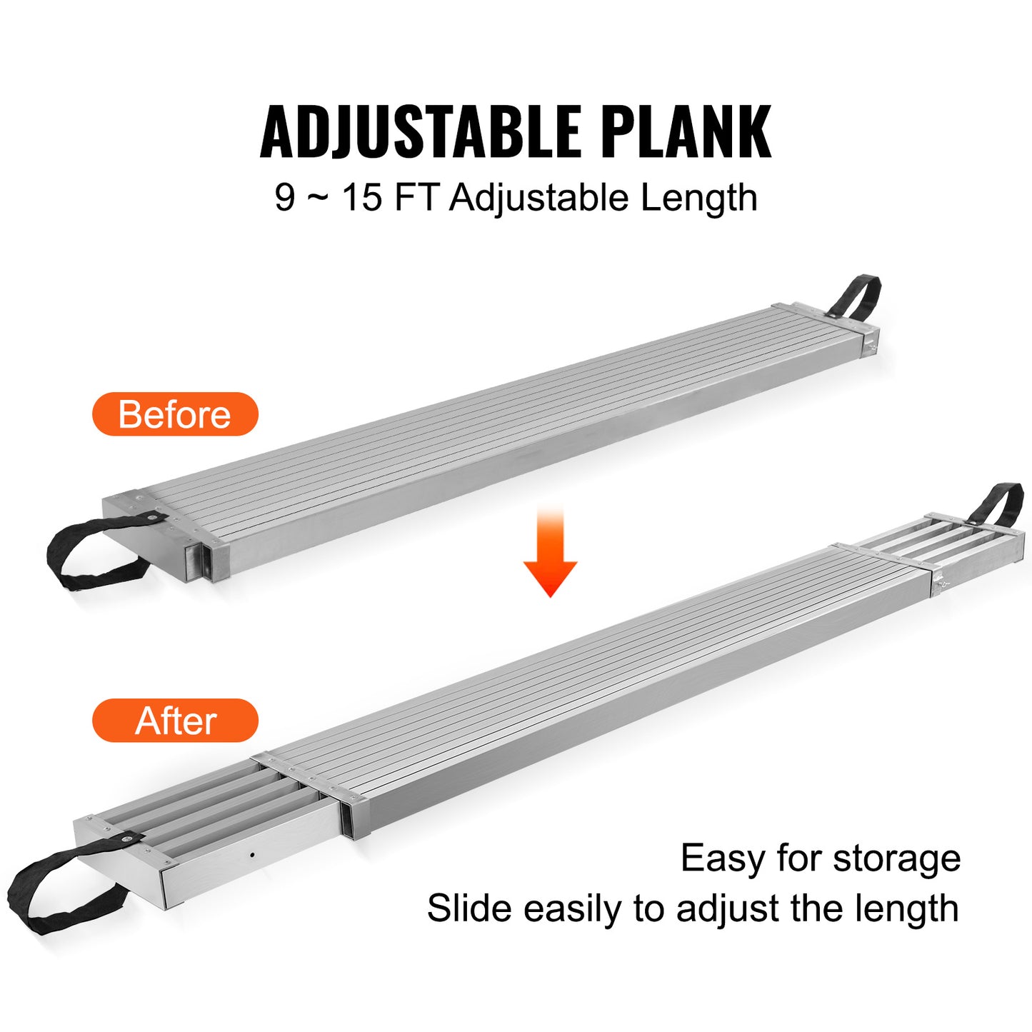 Telescopisch Aluminium Werkplatform – Werkplank – Steigerplank – Ladderplank – Aluminium Plateaus – Verstelbaar 2,74-4,57 m – Draagvermogen 226,8 kg