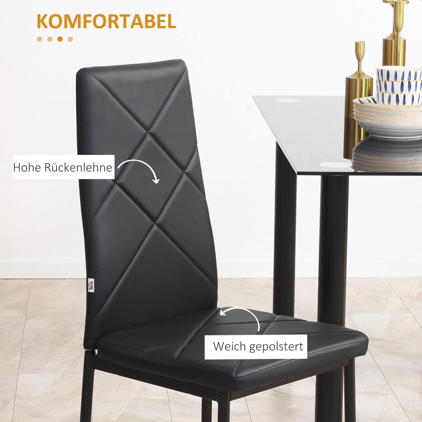 Eetkamerstoelen – Stoelen – Keukenstoelen – Bureaustoelen – Kunstleren Stoelen – Set Van 4 – Hoog Zitcomfort – Zwarte Stalen Poten