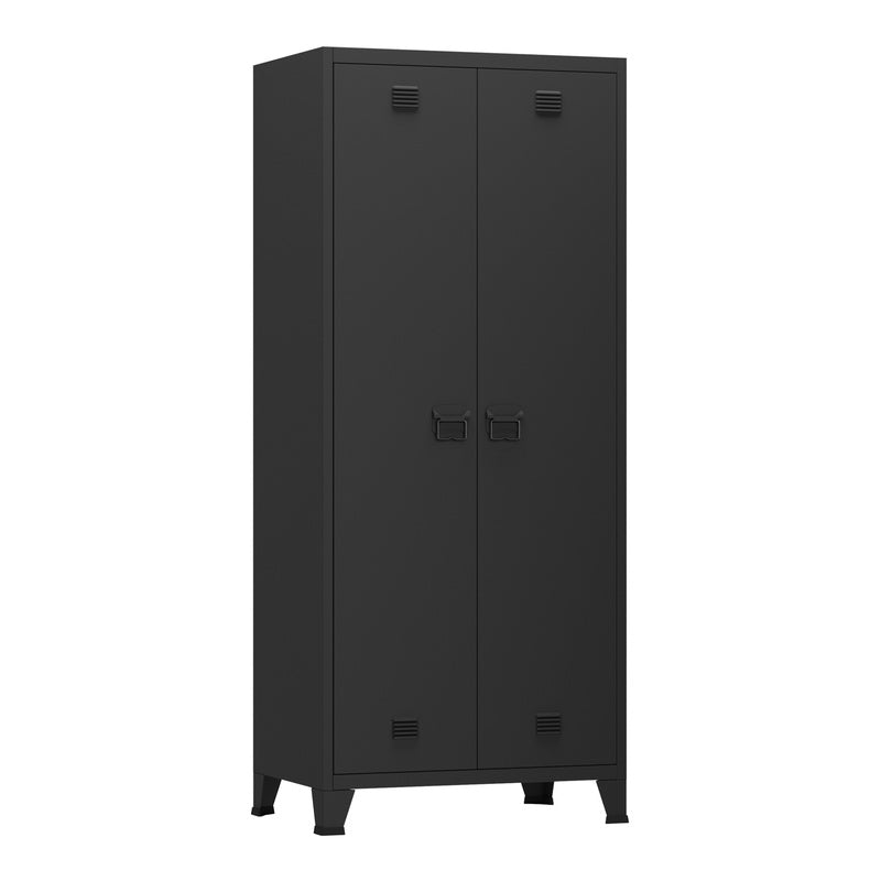 Stalen Kledingkast – Garderobekast – Kledingkast Met Laden – Opbergkast – Industrieel – 180x90x40 cm – 2 Laden – Ventilatiesleuven