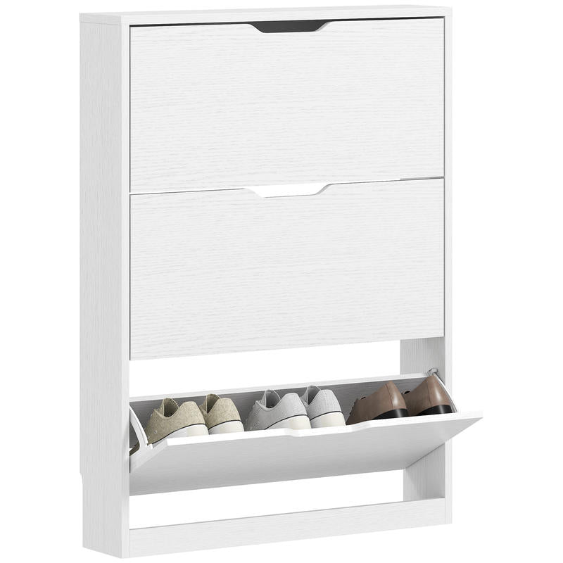 Schoenenkast – Schoenrek – Schoenenopberger – Schoenenlade – Smalle Schoenenkast – 12 Paar – Spaanplaat – Wit – 3 Vouwdeuren – Ruimtebesparend