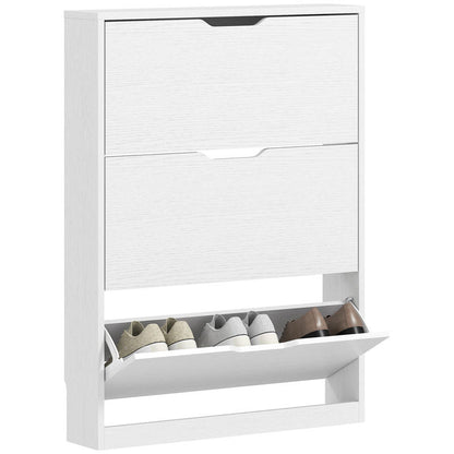 Schoenenkast – Schoenrek – Schoenenopberger – Schoenenlade – Smalle Schoenenkast – 12 Paar – Spaanplaat – Wit – 3 Vouwdeuren – Ruimtebesparend