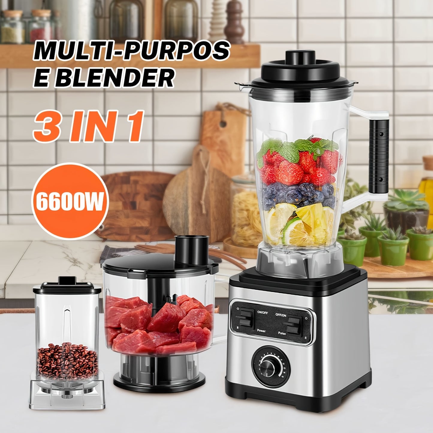 Blender – Smoothie Maker – Powerblender – Keukenmachine – Soepmaker – 3 Liter Inhoud – 4 RVS Messen – Antislip Zuignappen