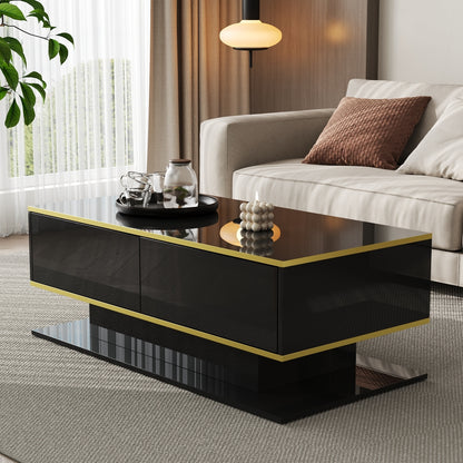This Elegant and Minimalist Modern Coffee Table Features a High-gloss Finish, Is 100cm Long, Has Golden Trim, and Three Drawers for Storing Household Items and Books. Suitable for Kitchens, Living Rooms, and Bedrooms, It Come