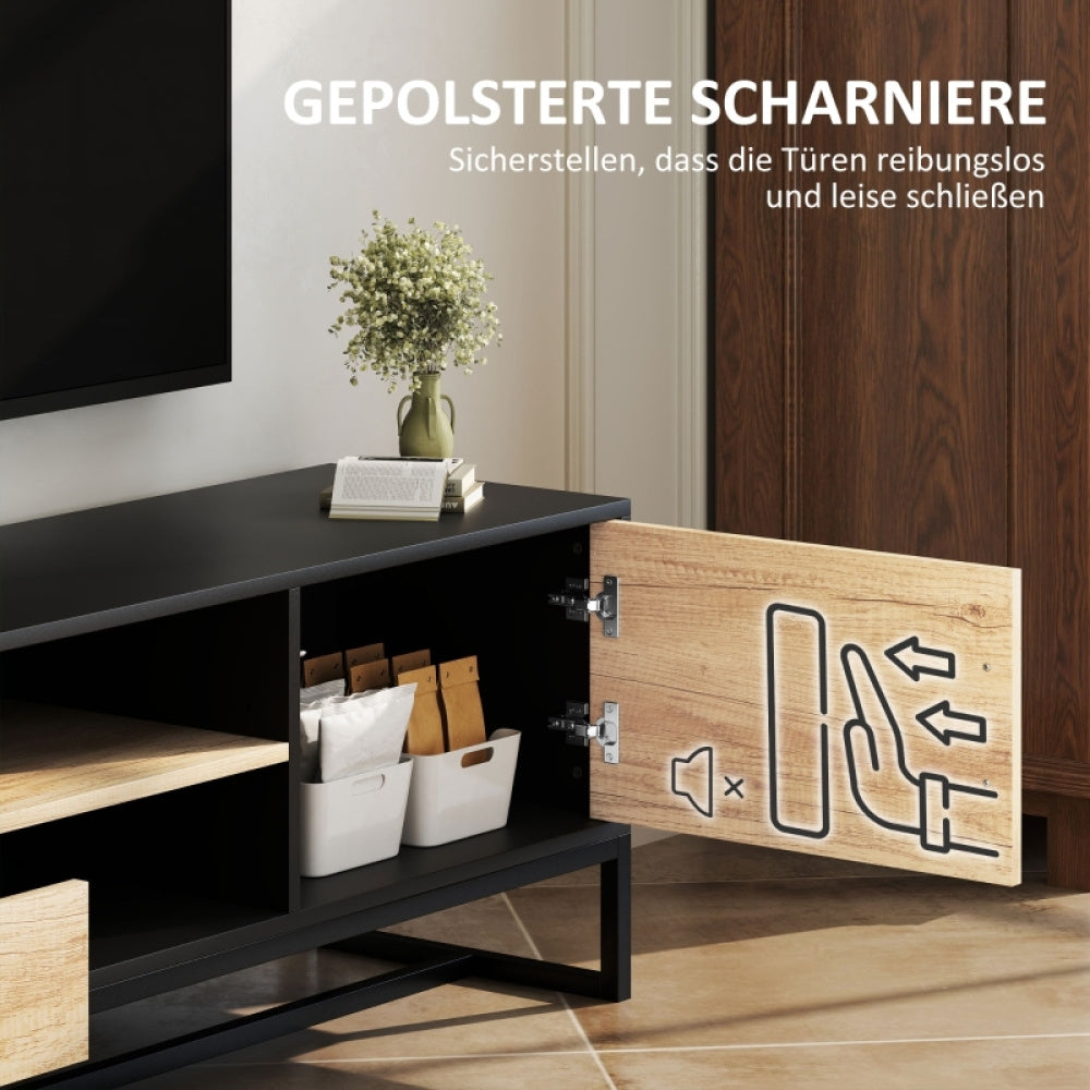 Modern TV Stand with Doors, 2 Drawers & Open Shelves - Heavy-Duty Metal Entertainment Center, Adjustable Shelves, Cable Management, Minimalist Living Room Furniture for Flat-Screen TVs - Sturdy Construction for Home Theater o