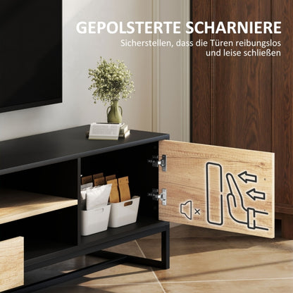 Modern TV Stand with Doors, 2 Drawers & Open Shelves - Heavy-Duty Metal Entertainment Center, Adjustable Shelves, Cable Management, Minimalist Living Room Furniture for Flat-Screen TVs - Sturdy Construction for Home Theater o