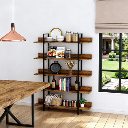 Boekenkast – Boekenrek – Vakkenkast – Opbergkast – Wandkast – Industrieel Design – 5 Laags – Metalen Frame & Houten Planken – 105x33,5x180 cm – Draagkracht 30 kg per Plank