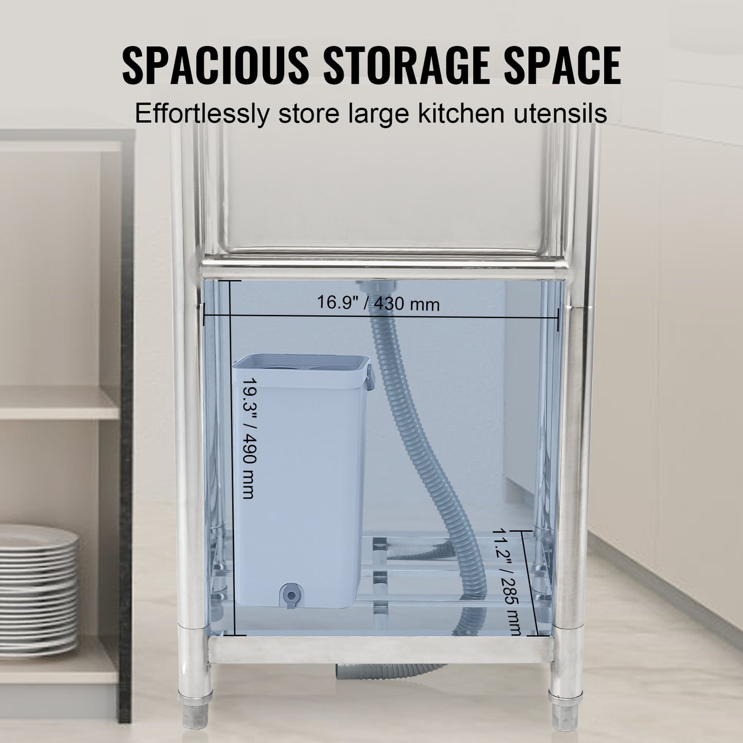 Utility Spoelbak – RVS Spoelbak – Inbouw Spoelbak – Werkplaats Wastafel – Keukenbak – Compact Formaat 40x33x22 cm – Inclusief Kraan en Onderstel