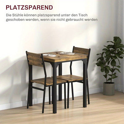 3-Teilige Essgruppe, Esstisch-Set, 1 Tisch, 2 Stühle, Mdf+Metall, Moderne Küchenmöbel, Schneller Aufbau, Platzsparend, Esstisch Im Landhausstil Geeignet Für Wohnzimmer, Esszimmer, Küche