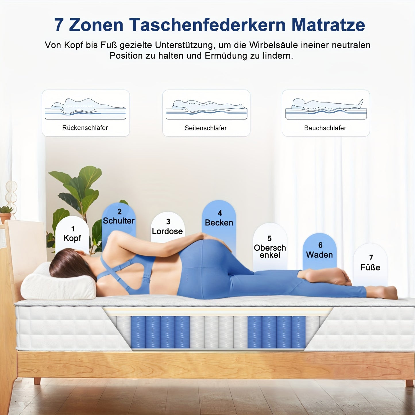 Carroltt Mattress 7-zone, Spring Mattress 22cm High, Pocket Spring Mattress Firmness Grade H3/mattresses For Adults
