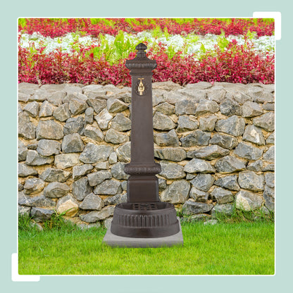 Waterzuil – Tuinkraan – Buitenkraan – Waterfontein – Antieke Tuinkraan – Donkerbruin Met Gouden Kraan – Gietaluminium En Staal – 100 Cm Hoog