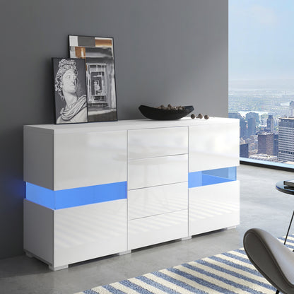 Sideboard – Buffetkast – Opbergkast – Kast – Dressoir – Modern Wit Met Blauwe Accenten – Ruime Opbergruimte – Stevige Constructie Zonder Elektriciteit