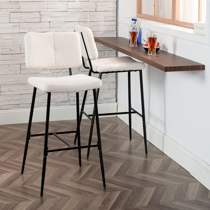 Barkrukken – Barkruk Set – Hoge Stoelen – Barstoelen – Krukken – Scandinavisch Design – Zachte Gevoerde Zit – Metalen Poten – Wit – 57x45x81,5 cm