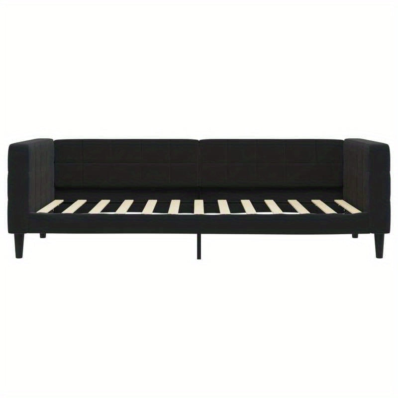 Bedbank – Slaapbank – Sofa – Logeerbed – Uitschuifbed – Zwart – 100x200 cm – Zachte Stof – Massief Houten Frame