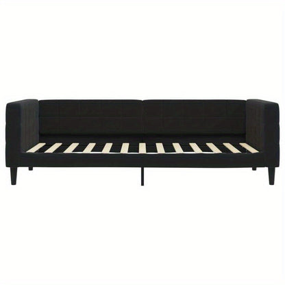 Bedbank – Slaapbank – Sofa – Logeerbed – Uitschuifbed – Zwart – 100x200 cm – Zachte Stof – Massief Houten Frame