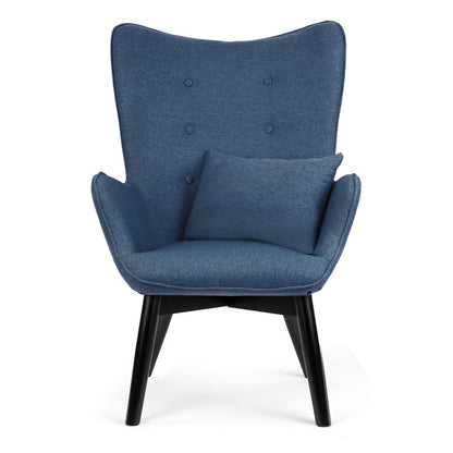 Fauteuil – Armstoel – Relaxstoel – Zetel – Sessel – Blauw Stof – Beukenhouten Poten – Inclusief Voetenbank
