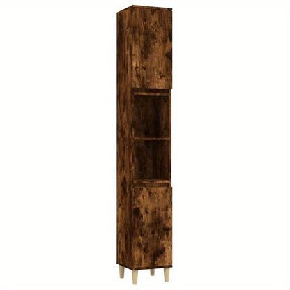 Opbergkast – Kast – Opbergmeubel – Bergkast – Badkamerkast – Smoked Oak – Verticale Design – 30x30x190 cm – Gemaakt Van Geengineerd Houten