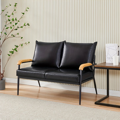 2-Zits Bank – Loveseat – Fauteuil – Lounge Sofa – Settee – PU Leren Kussen – Metalen Frame – Donkerbruin