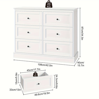 Ladekast – Ladenkast – Dresser – Opbergkast – Kledingkast – Wit – 6 Lades – Duurzaam Hardhout – Ruime Opbergruimte 3,2+ m³