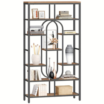 Boekenkast – Vakkenkast – Staande Plank – Roomdivider – Opbergkast – Vintage Bruin-Zwart – 7 Lagen Met 9 Planken – Stevig Stalen Frame 30x100x180 cm