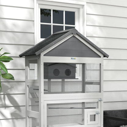Houten Vogelkooi – Papegaai Kooi – Vogelkooi Buiten – Vogelkooi Met Speelruimte – Vogelvolière – Waterdak – 92x52x171 cm Grijs