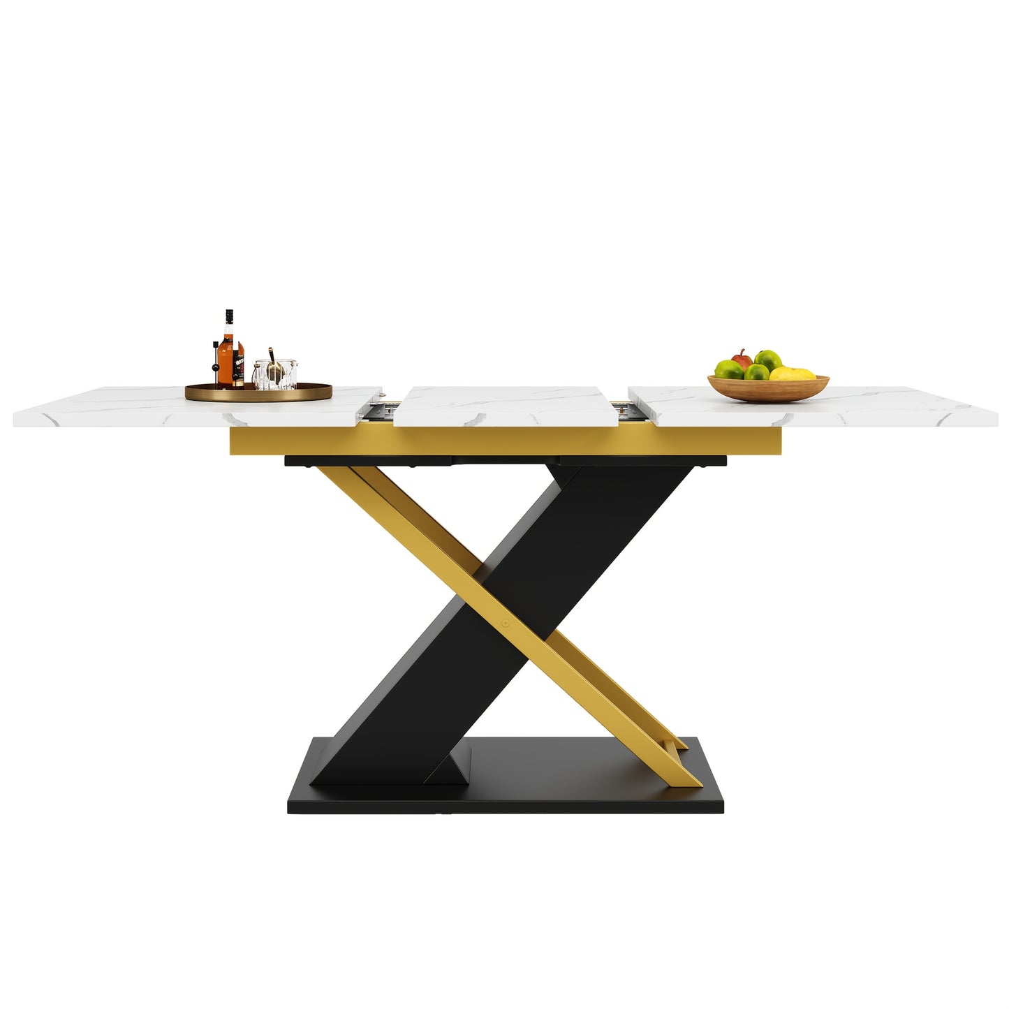 Uitschuifbare Eettafel – Uitklaptafel – Keukentafel – Woonkamertafel – Tafel Verlengbaar – Zwart Hardhout – Gouden Kruispoten – Verstelbaar 160-200 cm