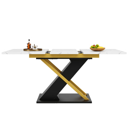 Uitschuifbare Eettafel – Uitklaptafel – Keukentafel – Woonkamertafel – Tafel Verlengbaar – Zwart Hardhout – Gouden Kruispoten – Verstelbaar 160-200 cm