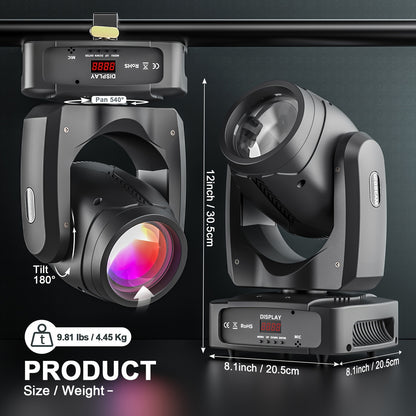 Movingheadlicht – Discolamp – Podiumverlichting – DJ Licht – RGBW Gobo – 150W LED Beam – 540° Draaibereik – DMX512 Besturing