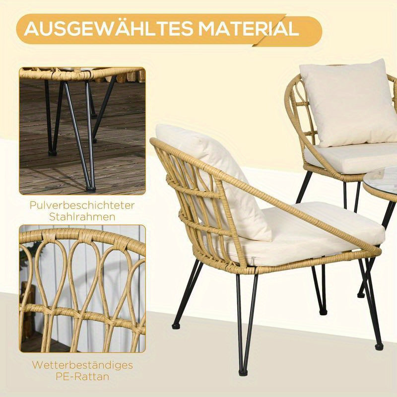 5-Teilige Gartensitzgruppe, Boho-Stil, 1 Esstisch &Amp; 4 Stühle, Auflagen, Polyrattan, Beige/Natur, Moderne Küchenmöbel, Schneller Aufbau, Platzsparend, Esstisch Im Landhausstil Geeignet Für Wohnzimmer, Esszimmer, Küche