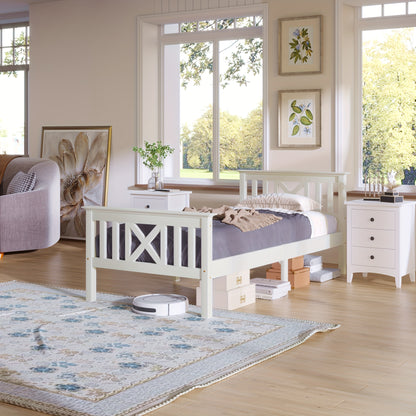 Bed frame, single bed, bed consisting of bed frame and slatted bed frame with headboard - 90 x 200cm, adult bed, white