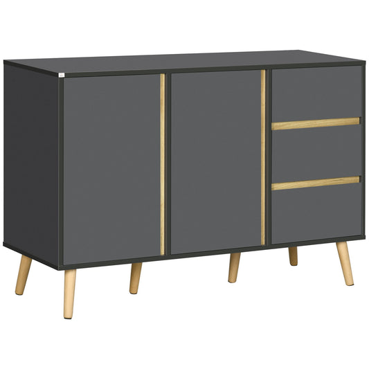 Scandinavisch Opbergmeubel – Dressoir – Kast – Sideboard – Ladenkast – Grijs Met Houten Accenten – 2 Deuren & 3 Laden – Compact 120x40x80 cm