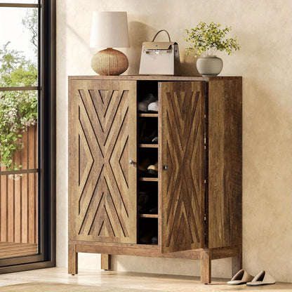 Schoenenkast – Schoenenrek – Schoenenopberger – Opbergkast – Schoenenbank – 5 Lagen – Verstelbare Planken – Industrieel Bruin Hout – Stevig Vloerstaand Design