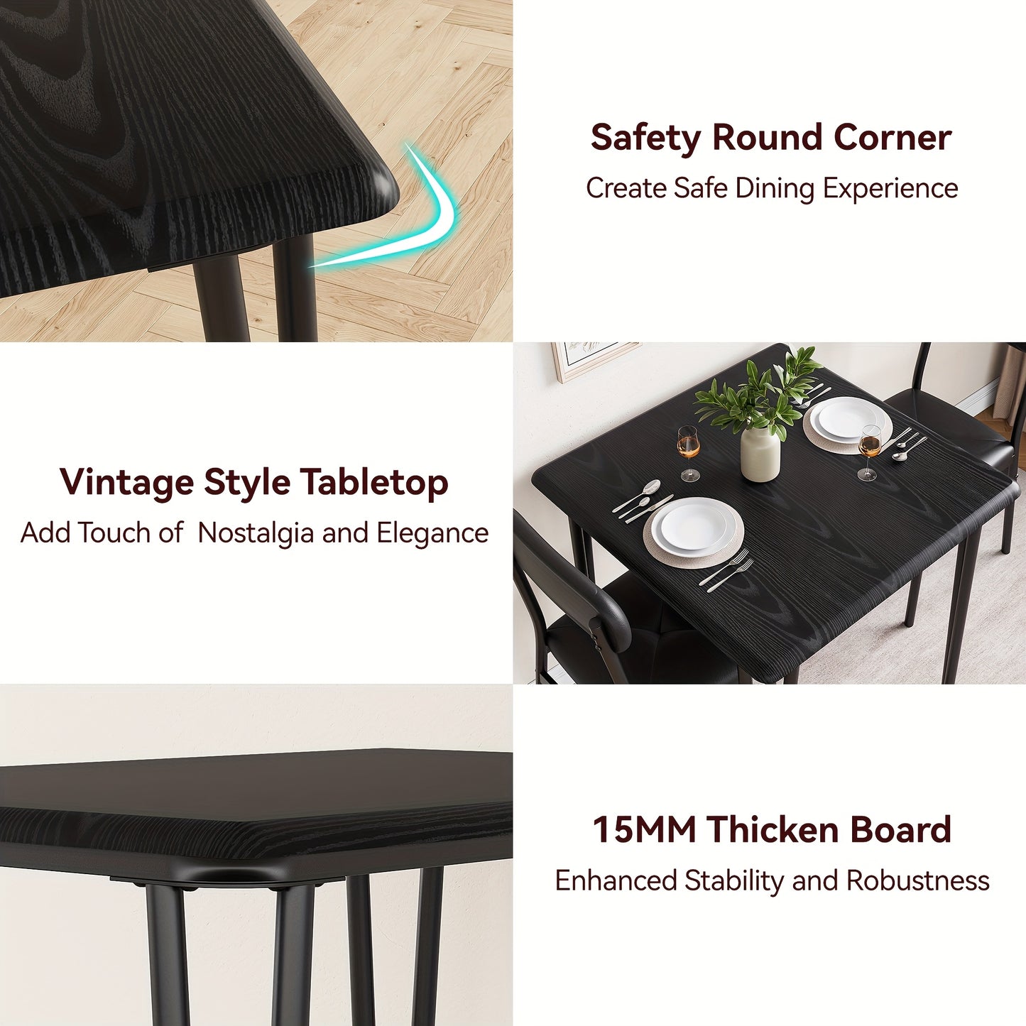 Eettafelset – Eettafel – Eetkamerset – Keukentafel – Zitgroep – Compact Voor 2 Personen – MDF Tafelblad Met Metalen Frame – Gestoffeerde Stoelen Zacht En Stevig