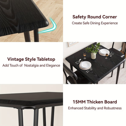 Eettafelset – Eettafel – Eetkamerset – Keukentafel – Zitgroep – Compact Voor 2 Personen – MDF Tafelblad Met Metalen Frame – Gestoffeerde Stoelen Zacht En Stevig