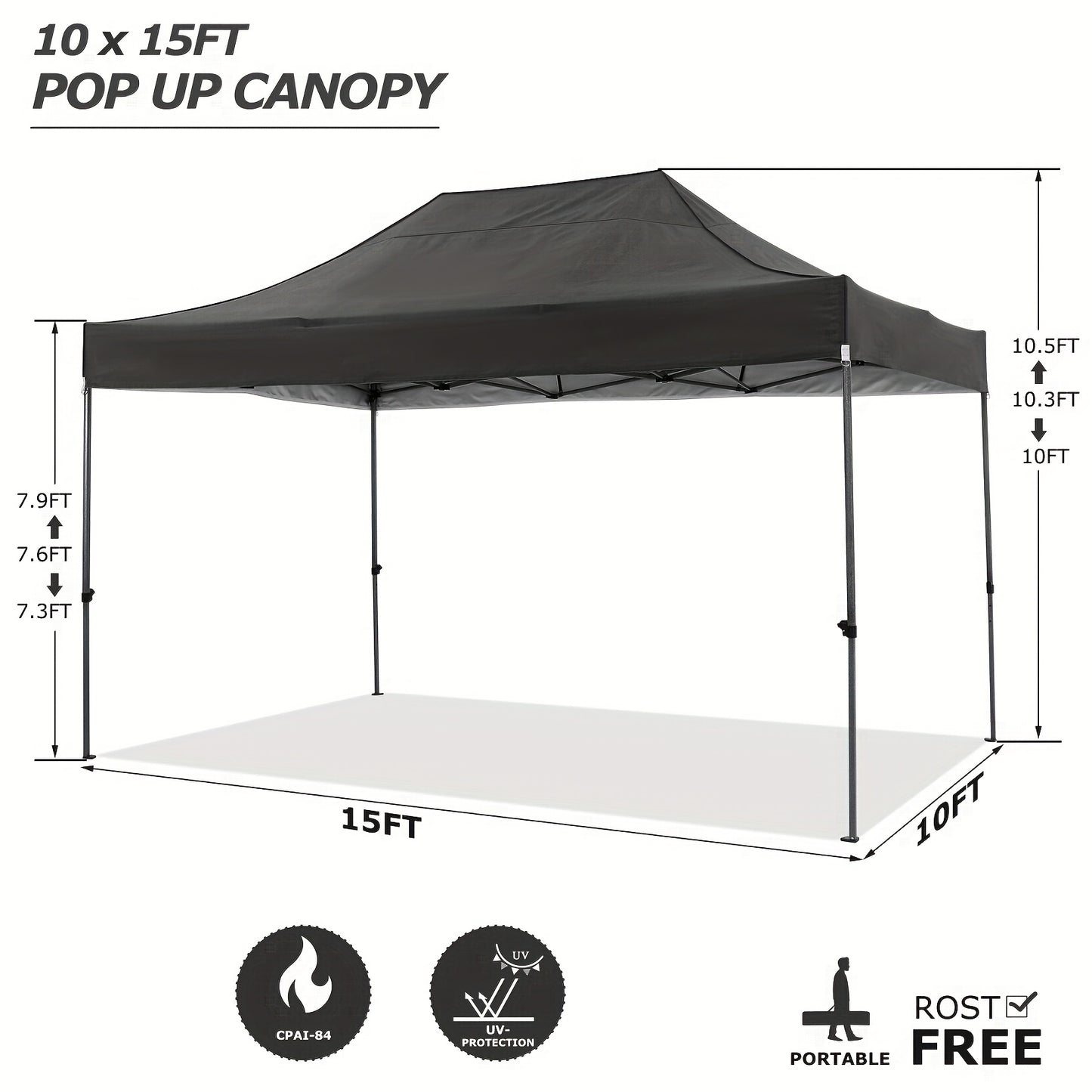 Pop-up Partytent – Canopy Tent – Pagodetent – Vouwtent – Schaduwdoek – Zwart – 3,05 x 4,57 Meter – 4 Afneembare Zijwanden – UV-bestendig Oxford Doek