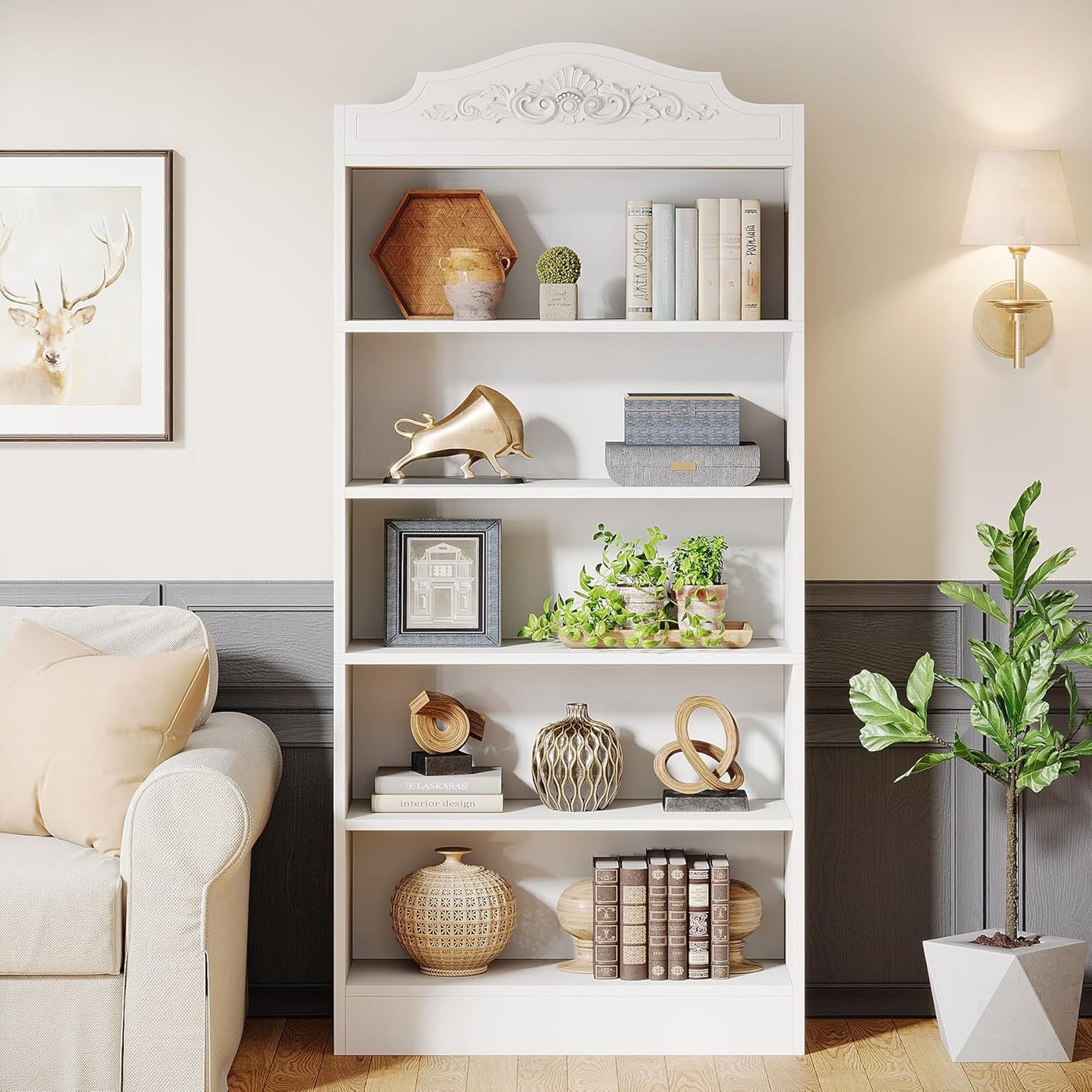 Boekenkast – Boekplank – Boekenrek – Opbergkast – Vakkenkast – Wit – 5 Planken – MDF Hout – Anti-Kantelvoorziening
