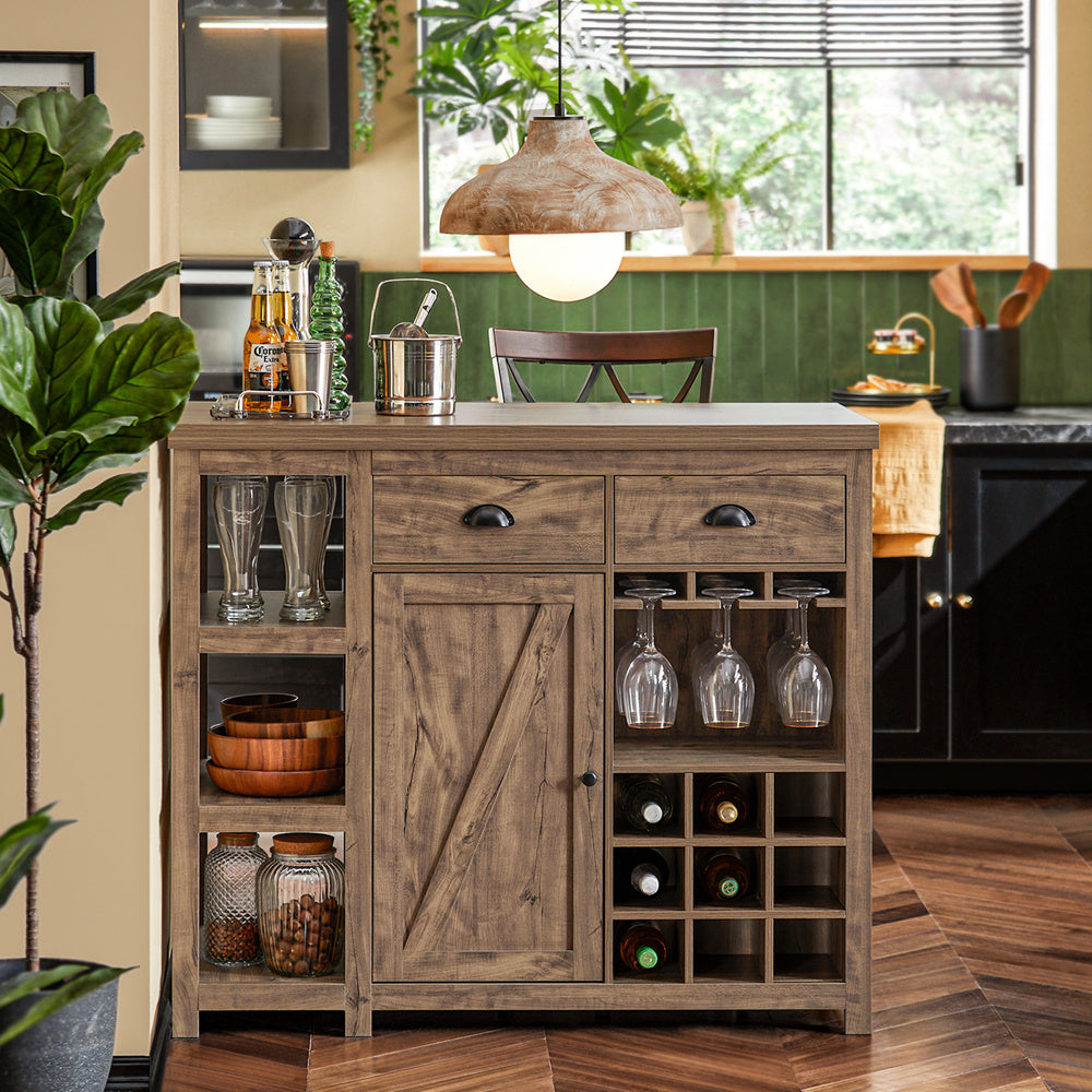 Vrijstaand Keukeneiland – Hoogkast – Dressoir – Bartafel – Buffetkast – Vintage Industrieel Design – Compact 110x95x55 cm – Stevig MDF & Veel Opbergruimte